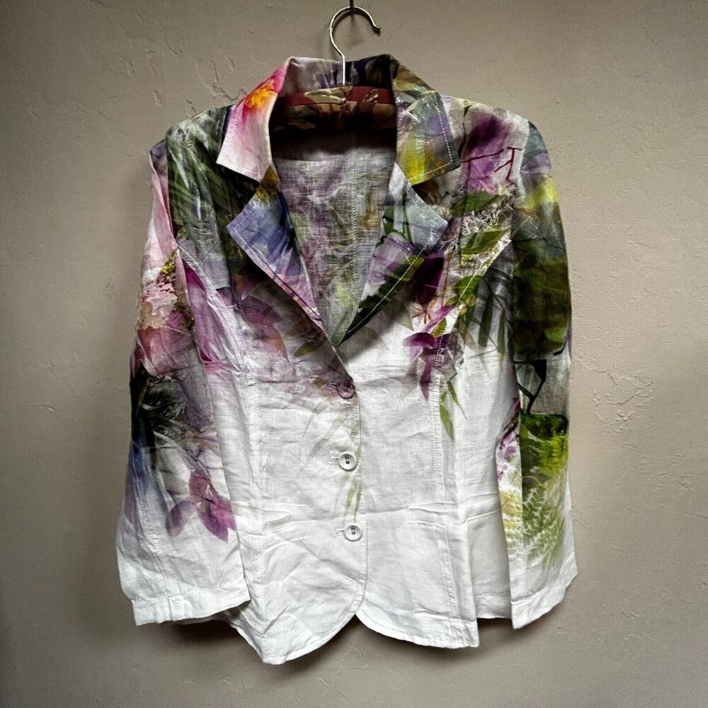 Lisa Campione New York Women's Three-Button Floral White Ombre Blazer Size 36